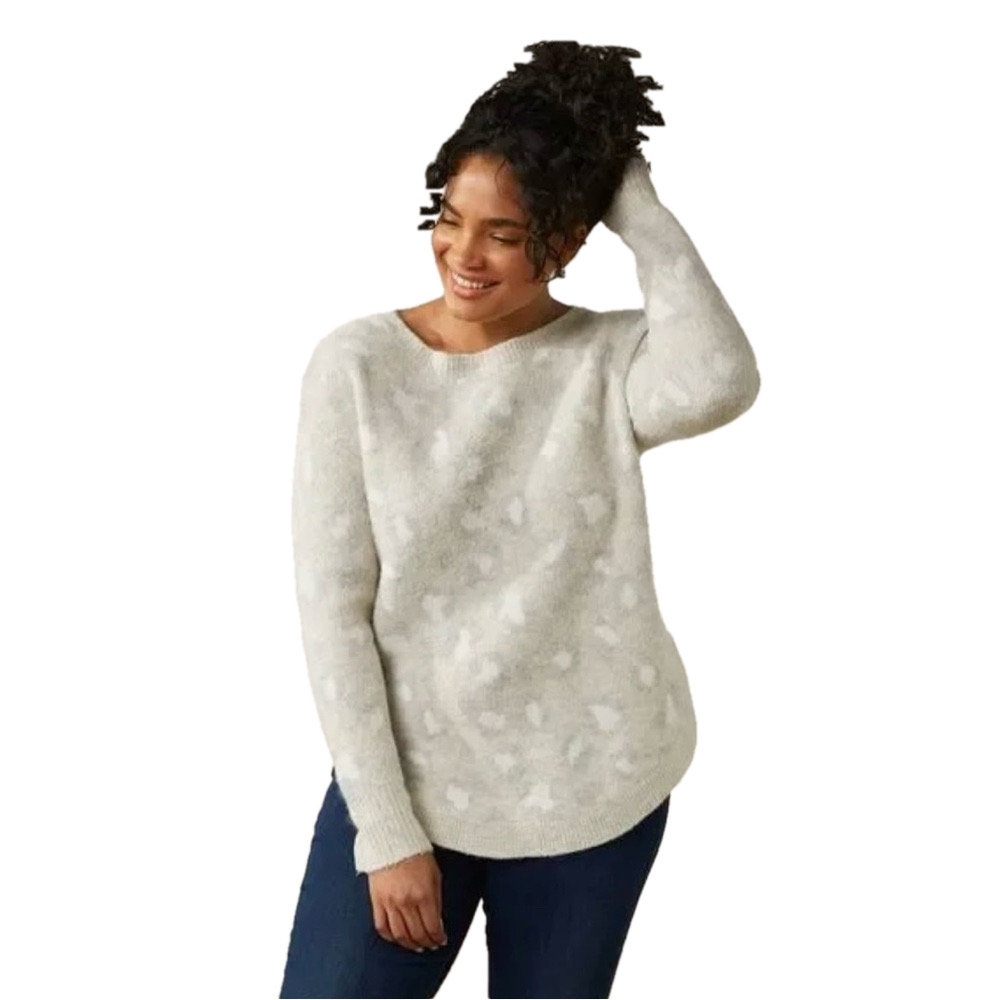 Upwest Leopard Crew Neck Curved Hem Sweater